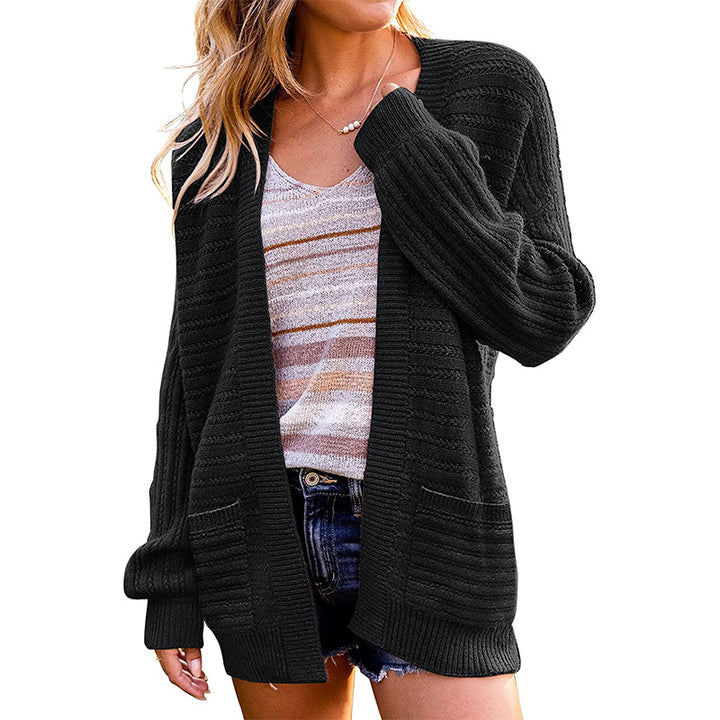 Women Oversize Knit Cardigan with Patch Pockets and Ribbed Structure Mune Fashion