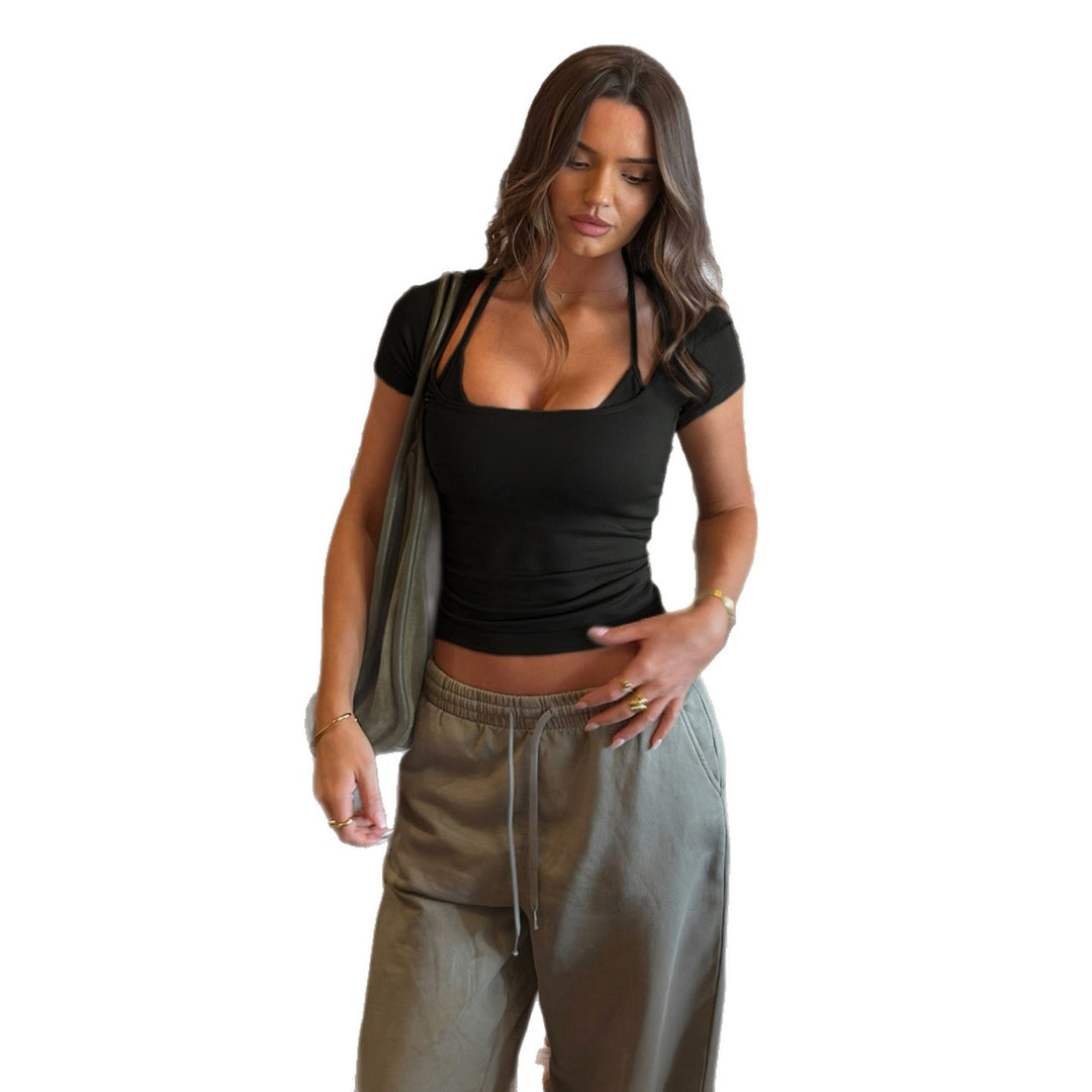 Women's form-fitting long-sleeve top with halter tie and square neckline Mune Fashion
