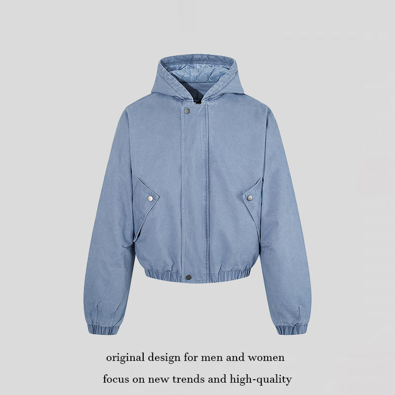 Women short cropped boxy hoodie jacket with quilted hood lining, patch pockets and elastic hem Mune Fashion