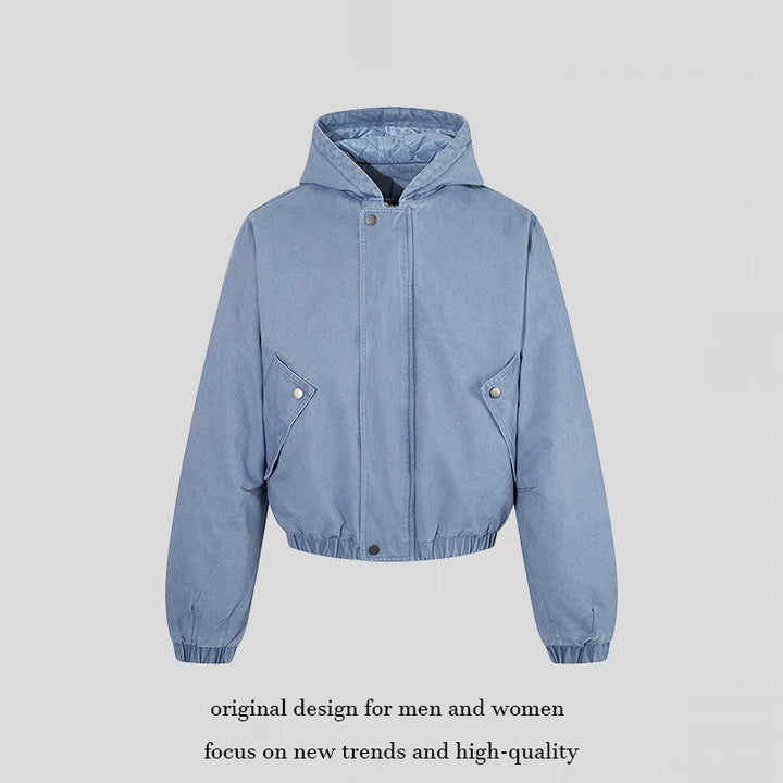 Women short cropped boxy hoodie jacket with quilted hood lining, patch pockets and elastic hem Mune Fashion