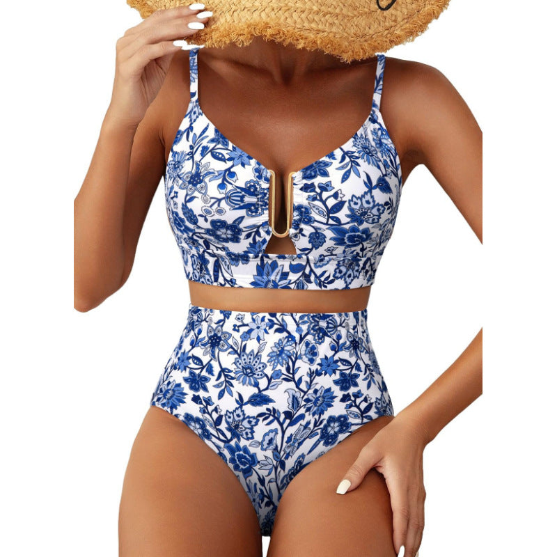Women High-Cut Bikini with Floral Pattern and Leopard Print Mune Fashion