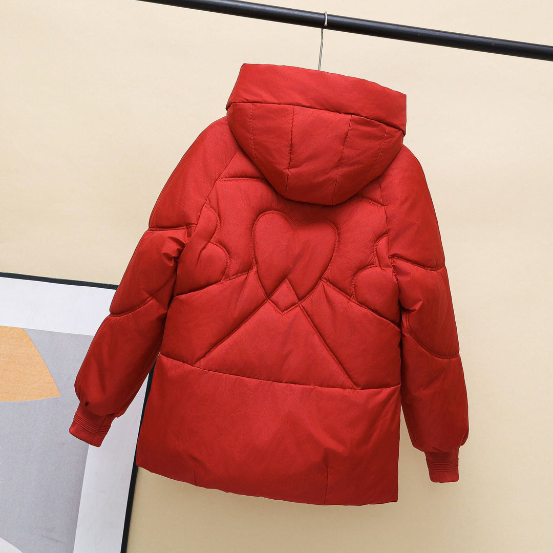 Women's Padded Winter Jacket with Hood and Heart Details Mune