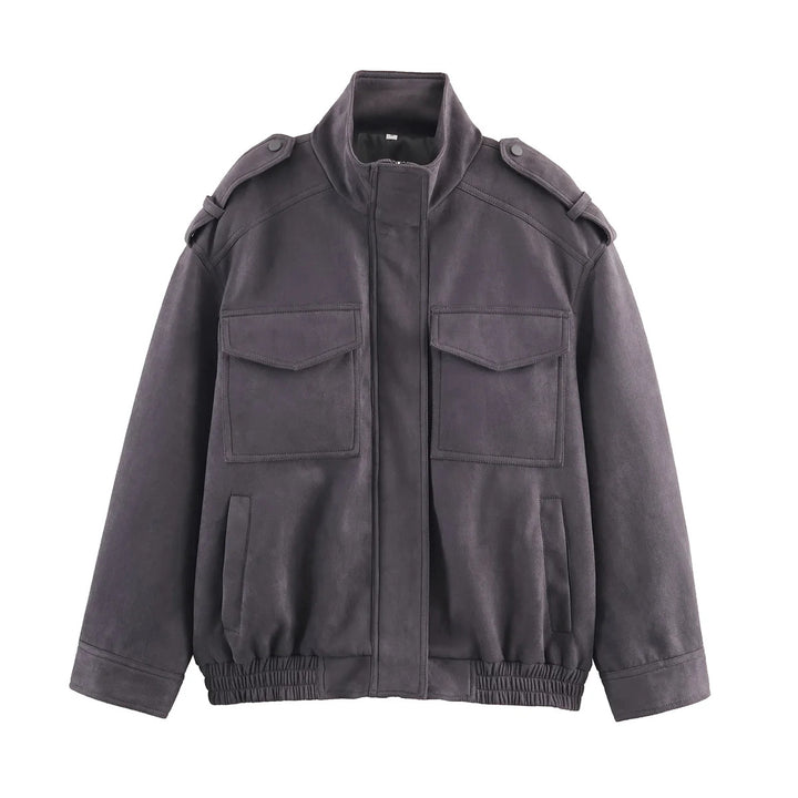 Men's nan utility field jacket with shoulder flaps, appliqué patch pockets, concealed zipper, and elastic hem Mune Fashion
