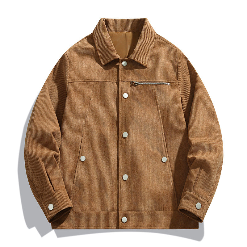 Men's cord trucker jacket with zippered chest pocket and snap front Mune Fashion