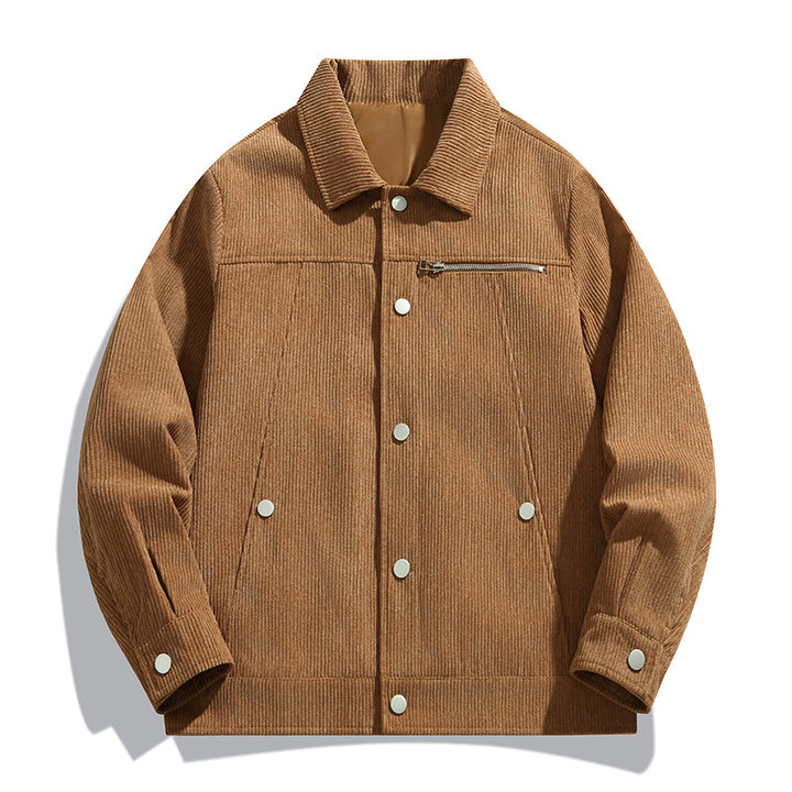 Men's cord trucker jacket with zippered chest pocket and snap front Mune Fashion