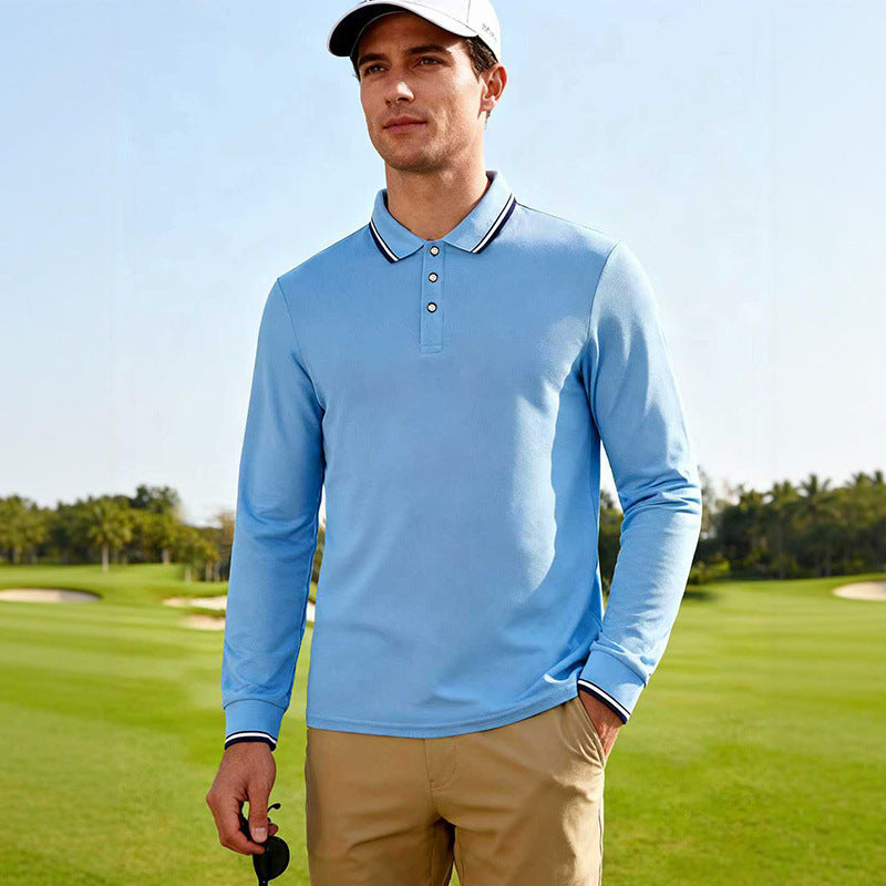 Men's Golf Performance Polo Shirt Long Sleeve Breathable with Contrast Collar Mune Fashion