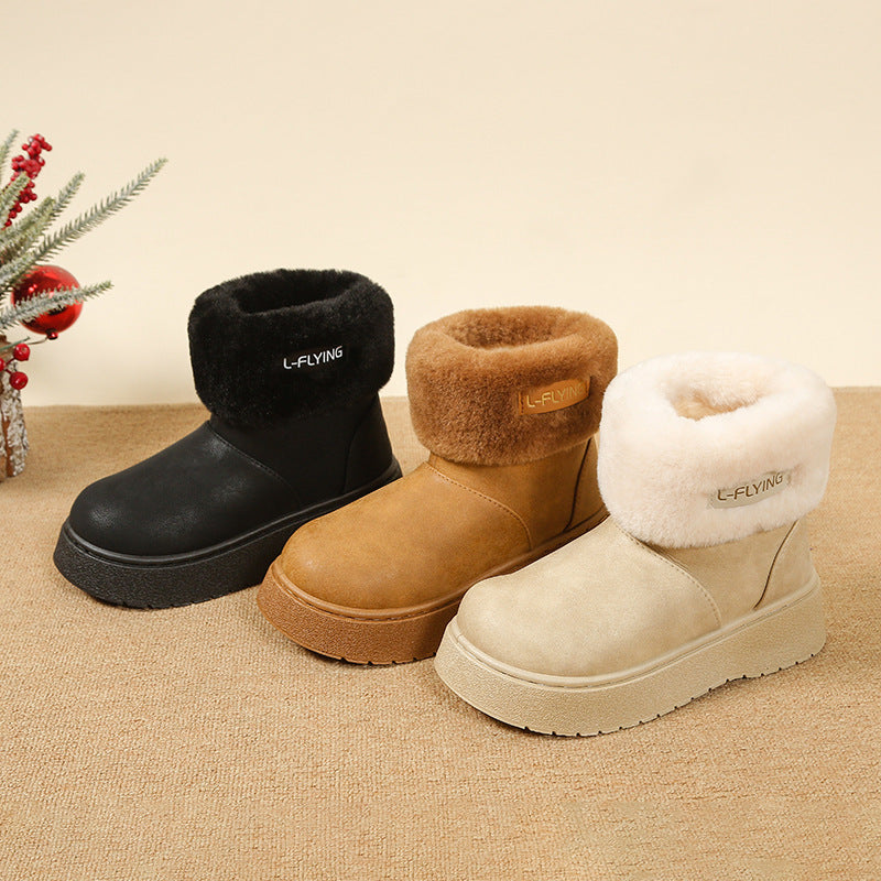 Women's Cozy Platform Ankle Boots with Faux Fur Collar and Non-Slip Rubber Sole Mune Fashion