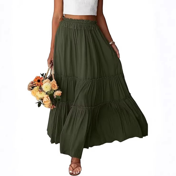 Women's Long Ruffle Tiered Skirt with Elastic Ruffle Waistband Mune Fashion