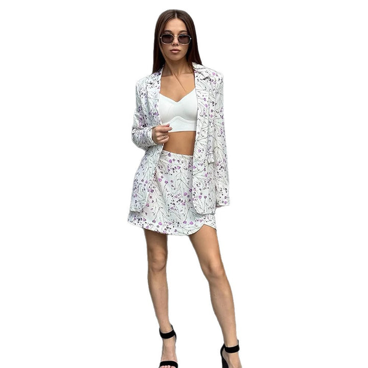 Women Floral Blazer and Mini Skirt Set made of textured Cotton Blend Mune Fashion