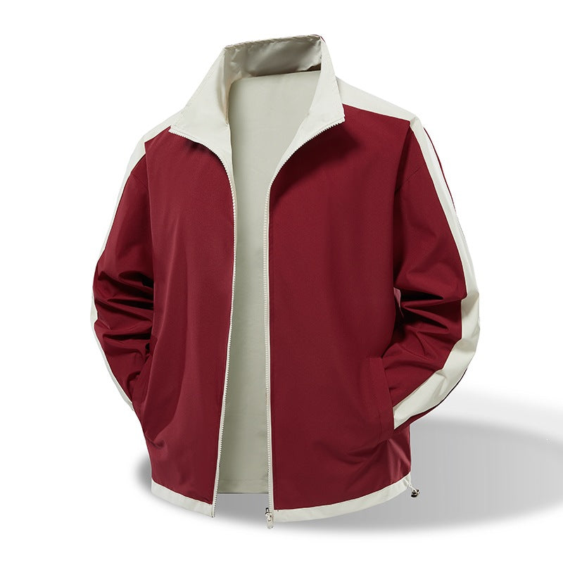 Men's Lightweight Windproof Transition Jacket with Stand-Up Collar, Contrast Sleeves & Drawstring Mune Fashion