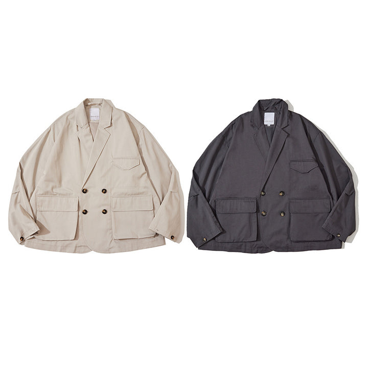 Unisex Boxy Overjacket with double-breasted button placket, large utility patch pockets and short boxy cut Mune Fashion