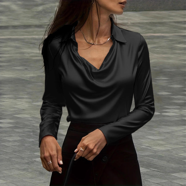 Women's satin blouse with waterfall collar and shirt collar Mune Fashion
