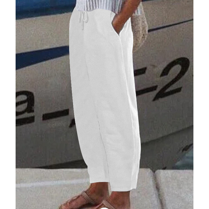 Women's Ankle Harem Pants with drawstring, side pockets, and elastic ankle cuff Mune Fashion