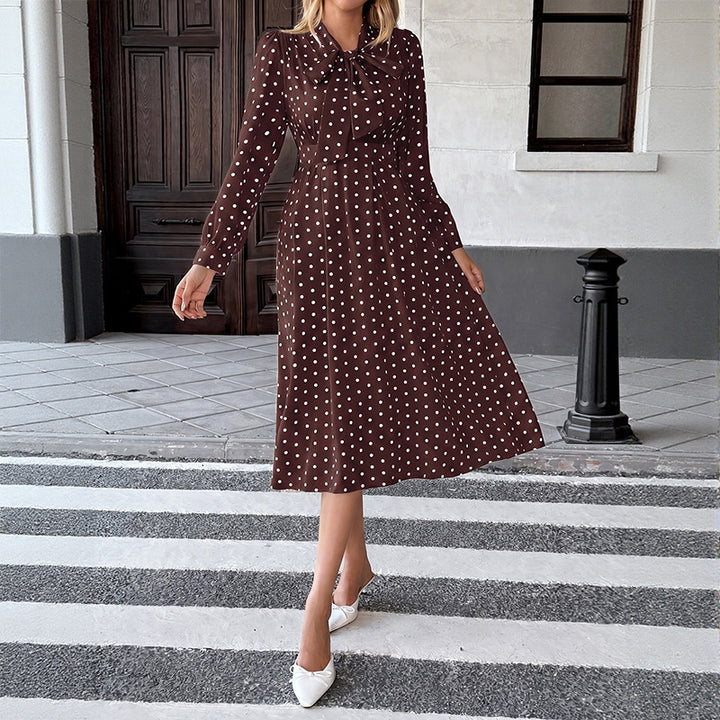 Women’s Midi Dress with Bow Collar and Dots Mune Fashion