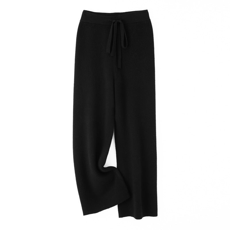 Women's wide knit pants with drawstring waistband and cashmere-like texture Mune Fashion