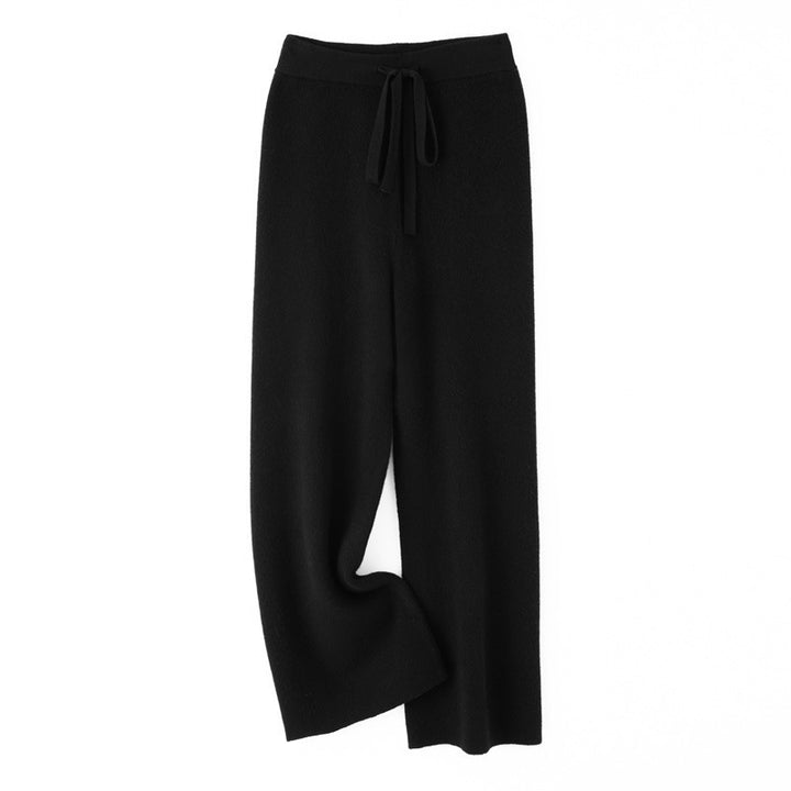 Women's wide knit pants with drawstring waistband and cashmere-like texture Mune Fashion