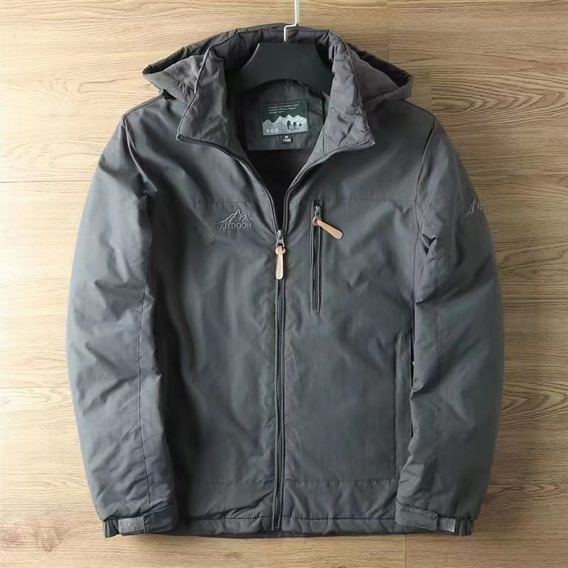 Men's Weatherproof Outdoor Jacket with Adjustable Hood Collar Mune Fashion