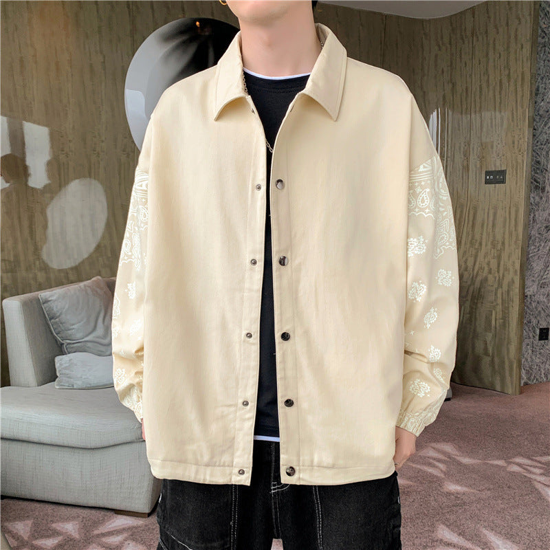 Men's Lightweight Coach Jacket with Bandana Print Sleeves and Snap Front Mune Fashion