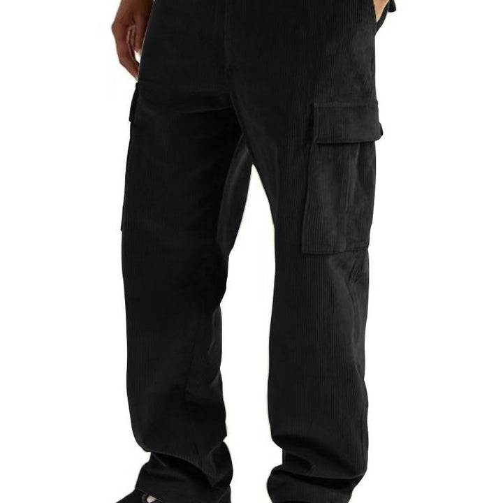 Men's cord cargo jogging pants with elastic waistband, drawstring and patch flap pockets Mune Fashion