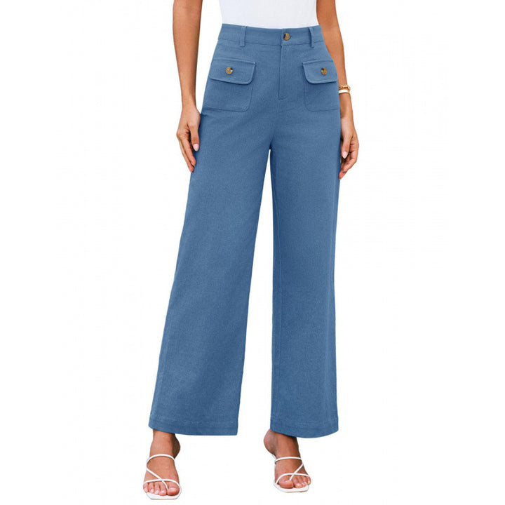 Women High-Waist Palazzo Pants with Flap Button Pockets Mune Fashion
