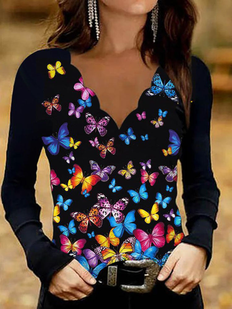 Women's Glitter Intarsia Long Sleeve Shirt with V-Neck and Gemstone Effect Mune Fashion