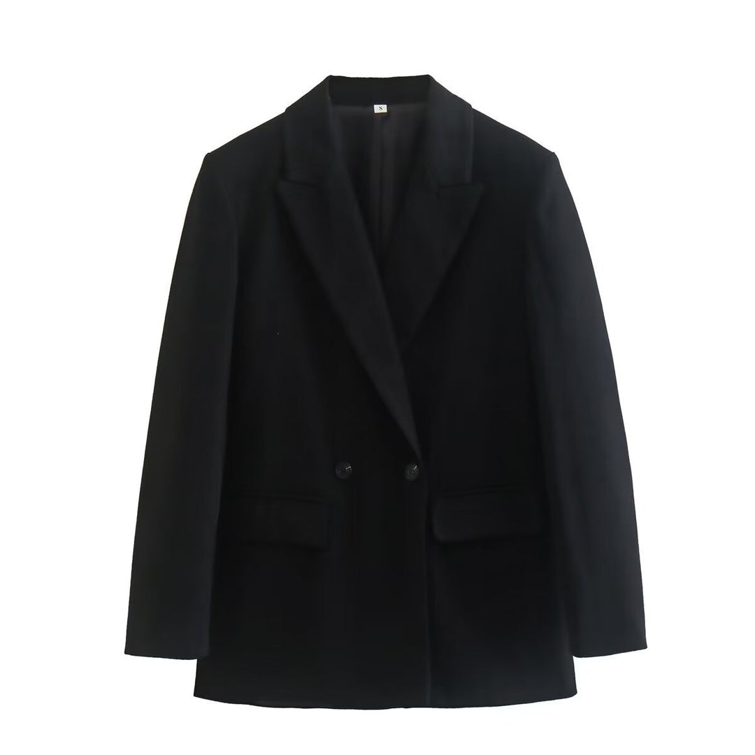Women's tailored double-breasted blazer with pointed lapels, flap pockets, and light lining Mune Fashion