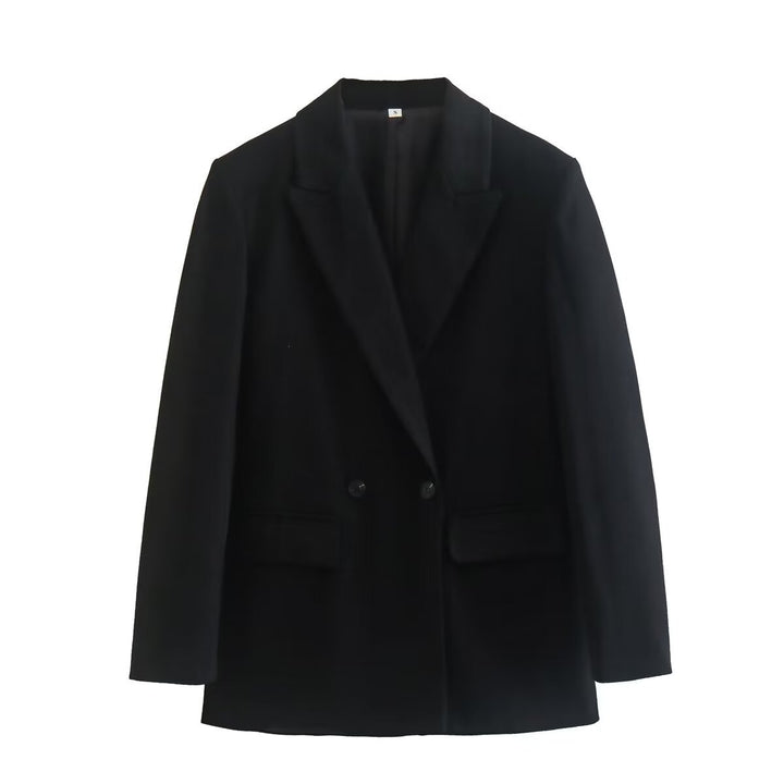 Women's tailored double-breasted blazer with pointed lapels, flap pockets, and light lining Mune Fashion