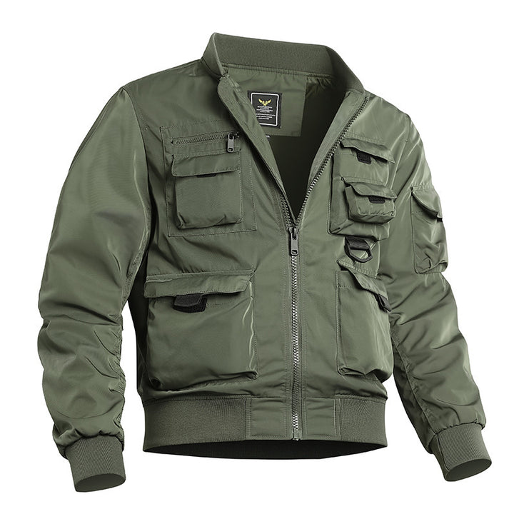 Men's Tactical Bomber Jacket in Field Look with Modular Outer Pockets and Elastic Hem Mune Fashion
