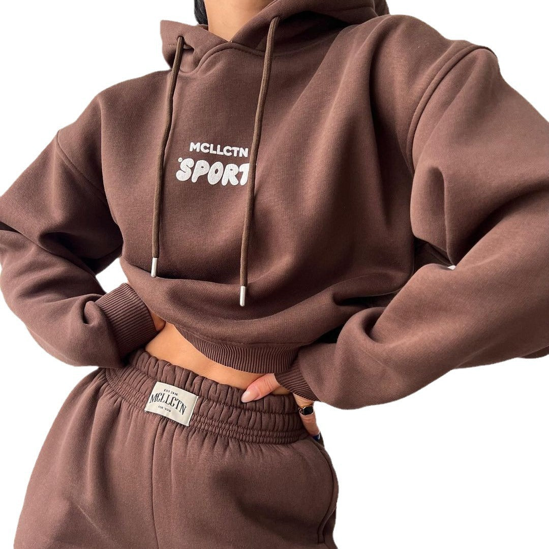 Women Cropped Hoodie and High-Waist Jogging Pants Lounge Set made of Cotton Fleece Mune Fashion