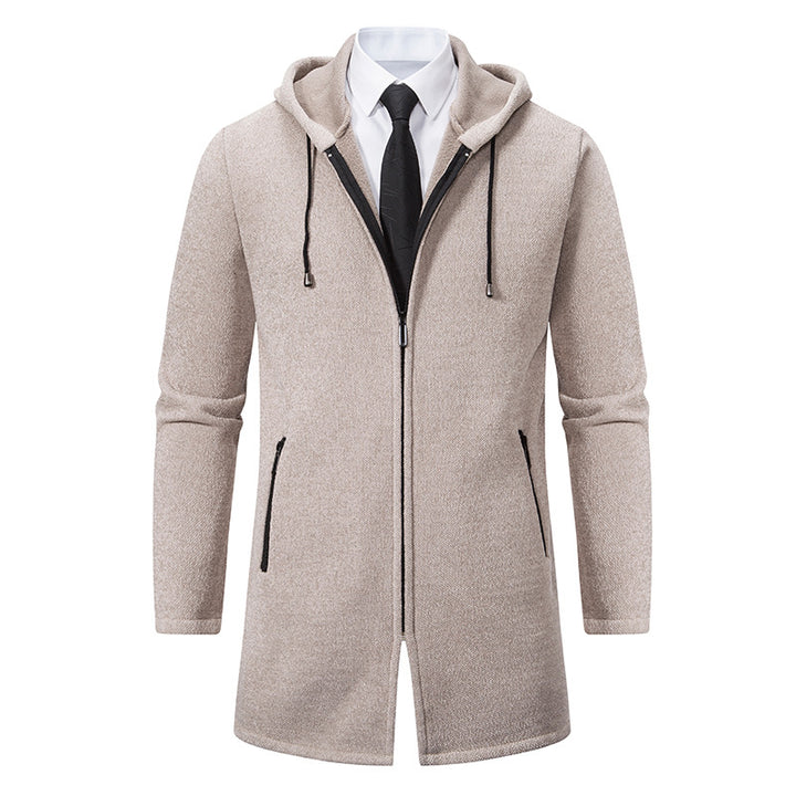 Men's Hooded Wool Blend Coat with Zip and Fine Knit Texture Mune Fashion
