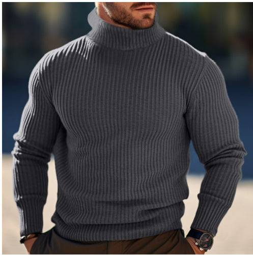 Men's narrow-fitting ribbed turtleneck sweater made of fine knit with stretch and thermoregulating wool blend Mune Fashion