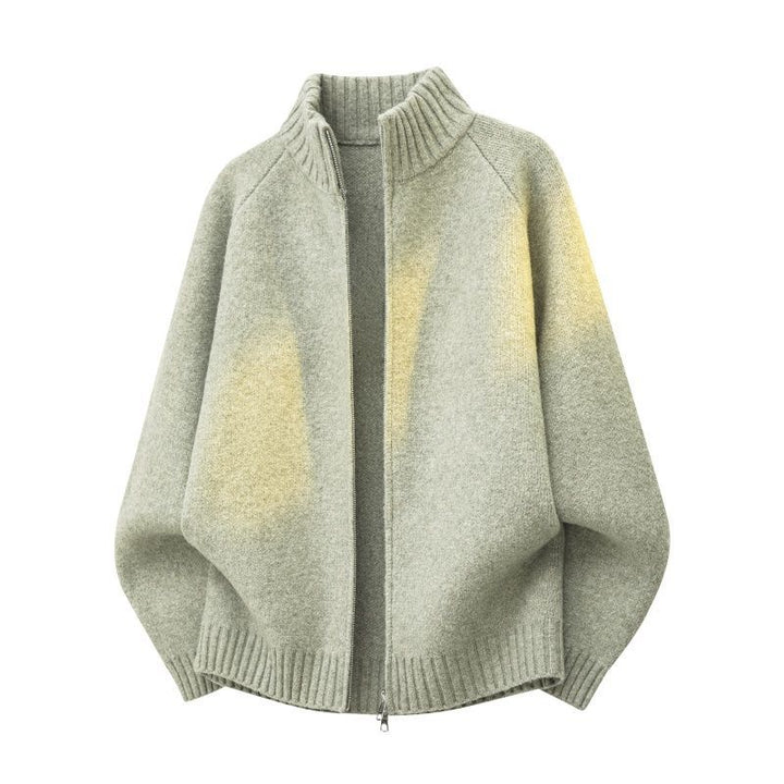 Women Oversize Teddy Knit Cardigan with Stand-up Collar, Ribbed Hems & Two-way Zipper Mune Fashion