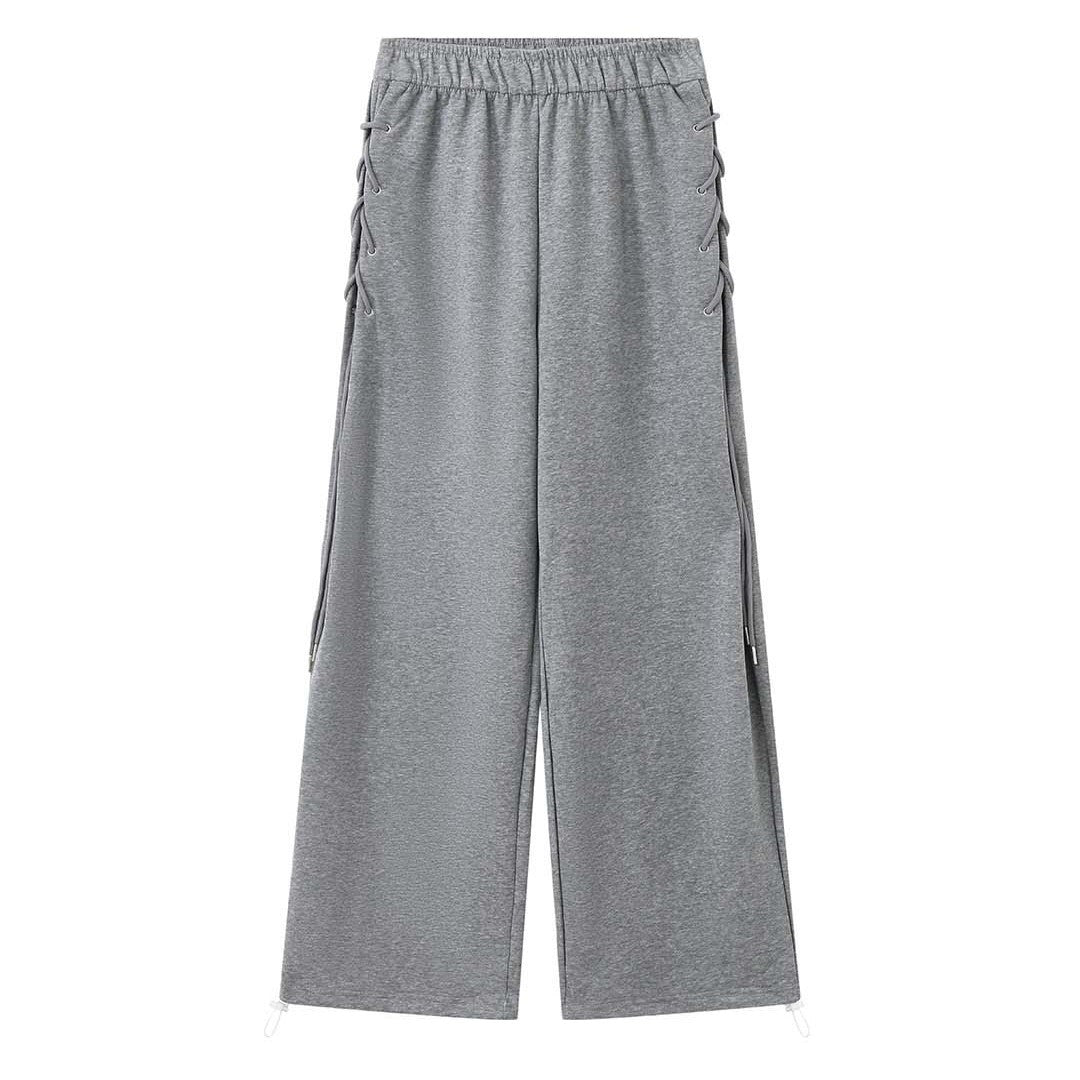 Women wide high-waisted palazzo pants with side lacing Mune Fashion