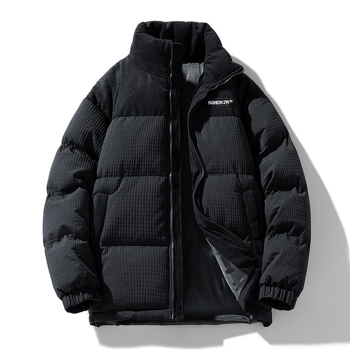 Men's Padded Corduroy-Look Quilted Jacket with High Standing Collar and Thermal Lining Mune Fashion