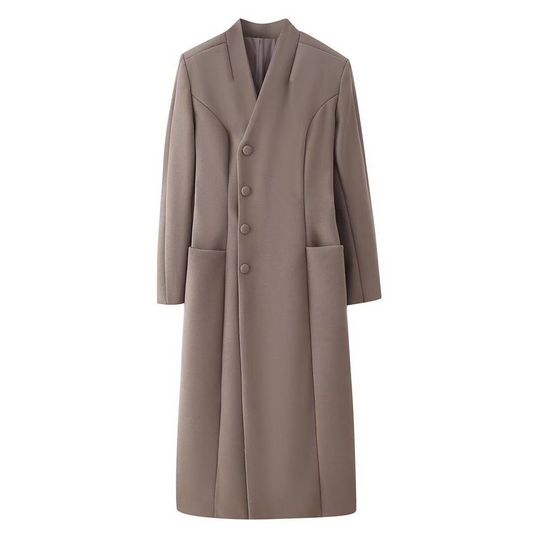 Women's Elegant Wool Look Maxi Coat with Concealed Button Placket and Patch Pockets Mune Fashion