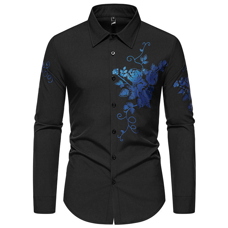 Men's Slim-Fit Long Sleeve Shirt with Floral Print and Tailored Cut Mune Fashion