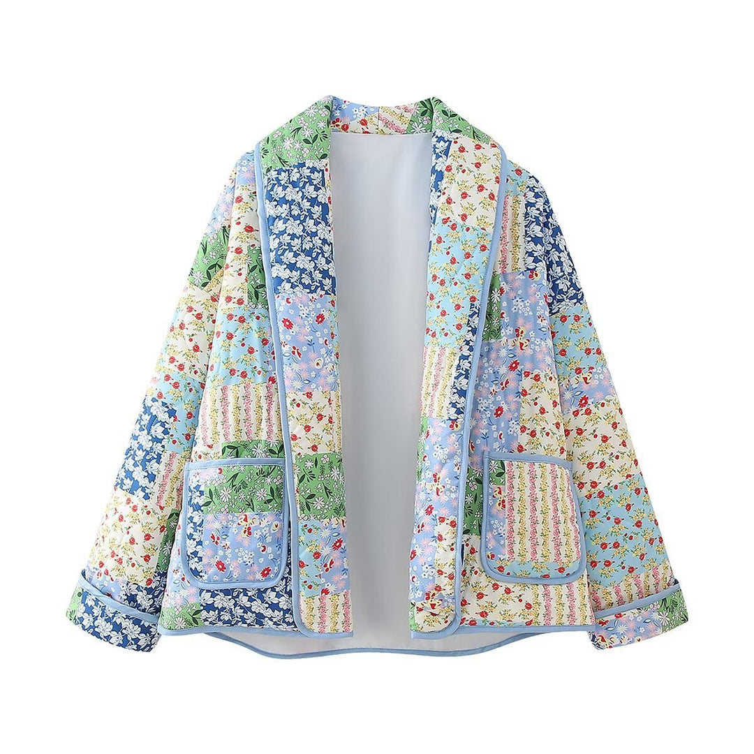 Women's non-quilted patchwork quilt jacket with lapel collar and patch pockets Mune Fashion