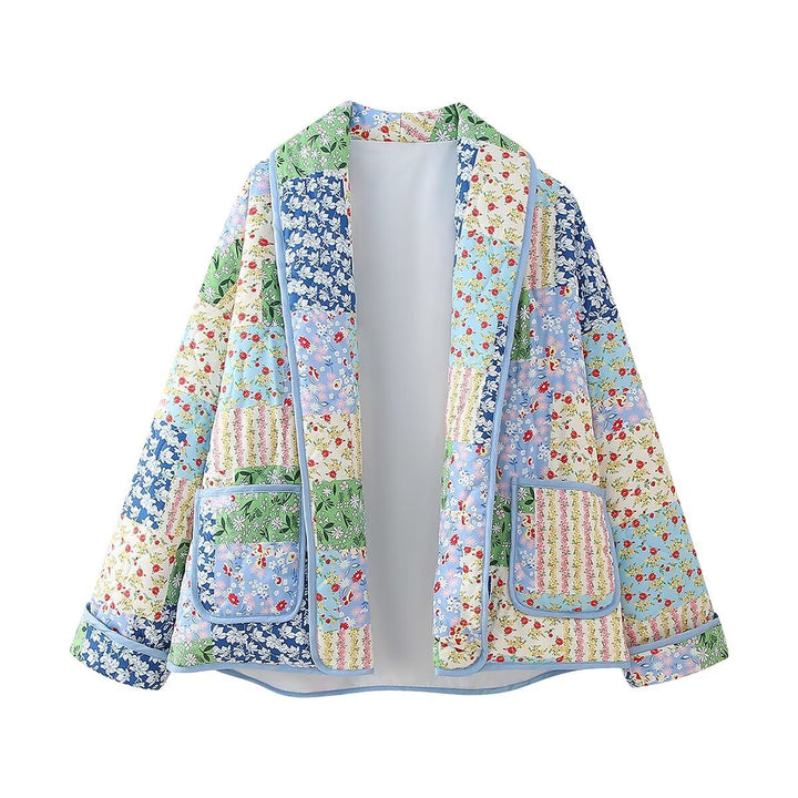Women's non-quilted patchwork quilt jacket with lapel collar and patch pockets Mune Fashion