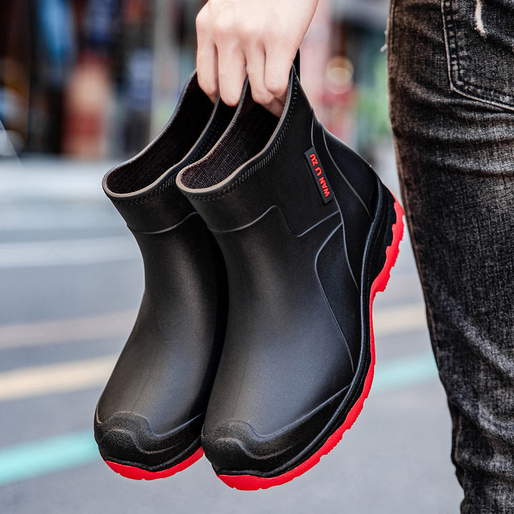Men's Slip-On Ankle Rubber Boots with Shock-Absorbing Lightweight Sole and Grippy Profile Sole Mune Fashion