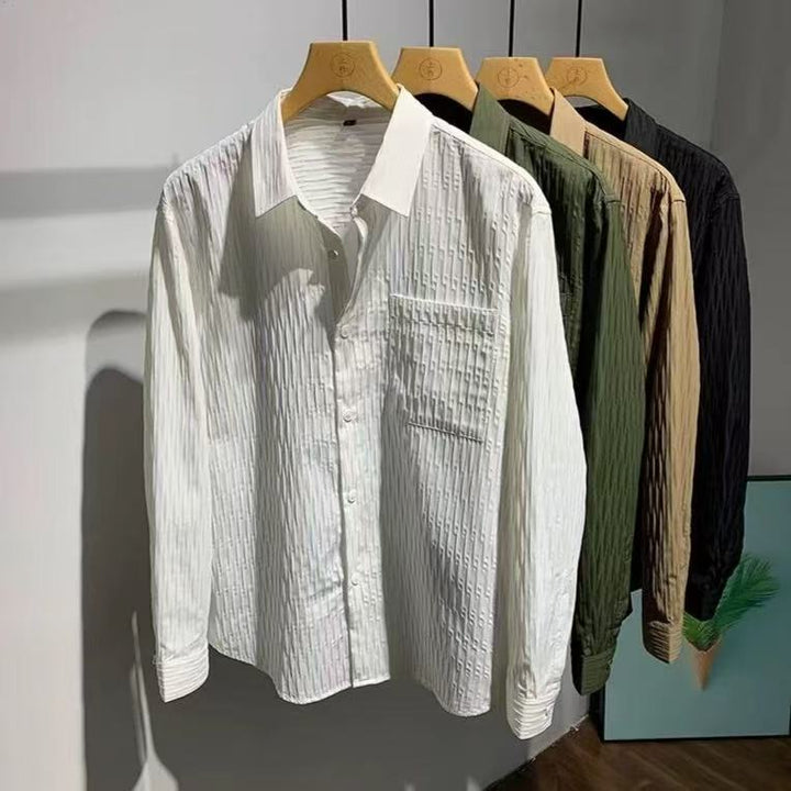 Men's Textured Shirt with Relief Stripes, Kent Collar and Chest Pocket Mune Fashion