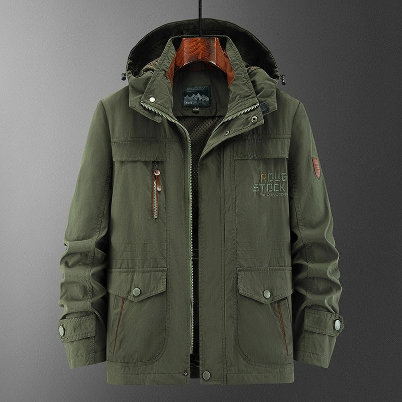 Men's Weatherproof Utility Field Jacket with Hood, Mesh Lining and Multi-Function Pockets Mune Fashion