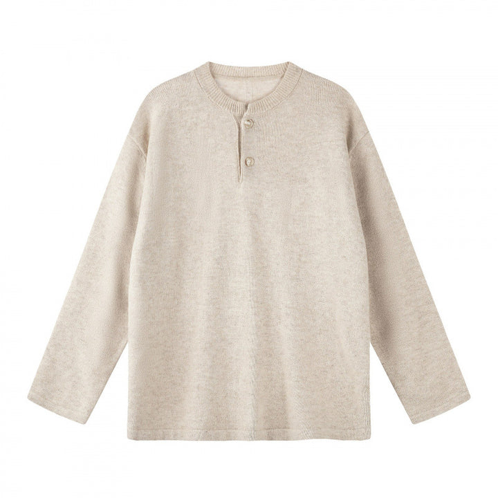 Unisex Oversize knit sweater with Henley button placket, straight hem and light texture Mune Fashion