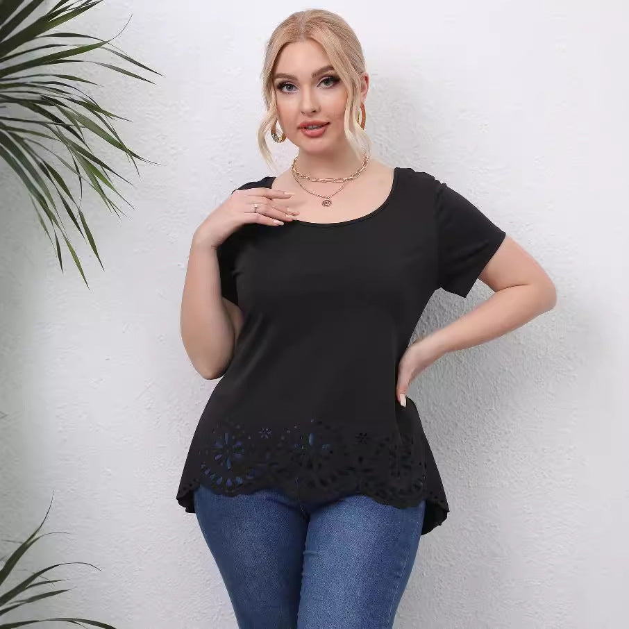 Ladies top with floral hole pattern Mune Fashion