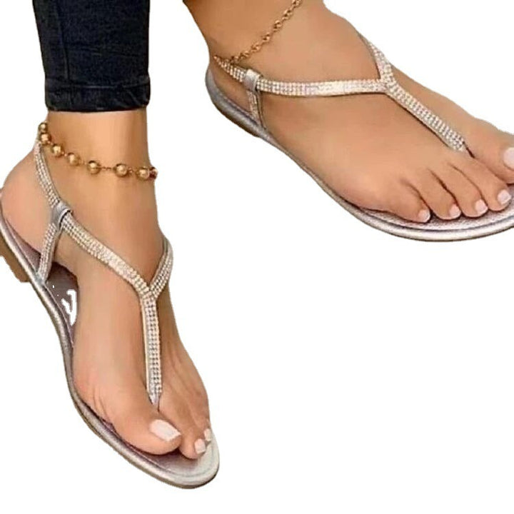 Ladies Flat Toe Separator Sandals with T-Strap and Rhinestone Embellishment Mune Fashion