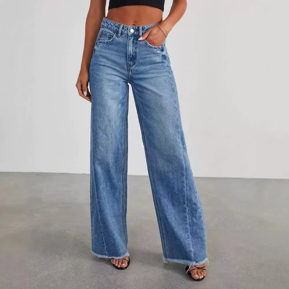 Women high-waist jeans with wide leg and frayed hem Mune Fashion