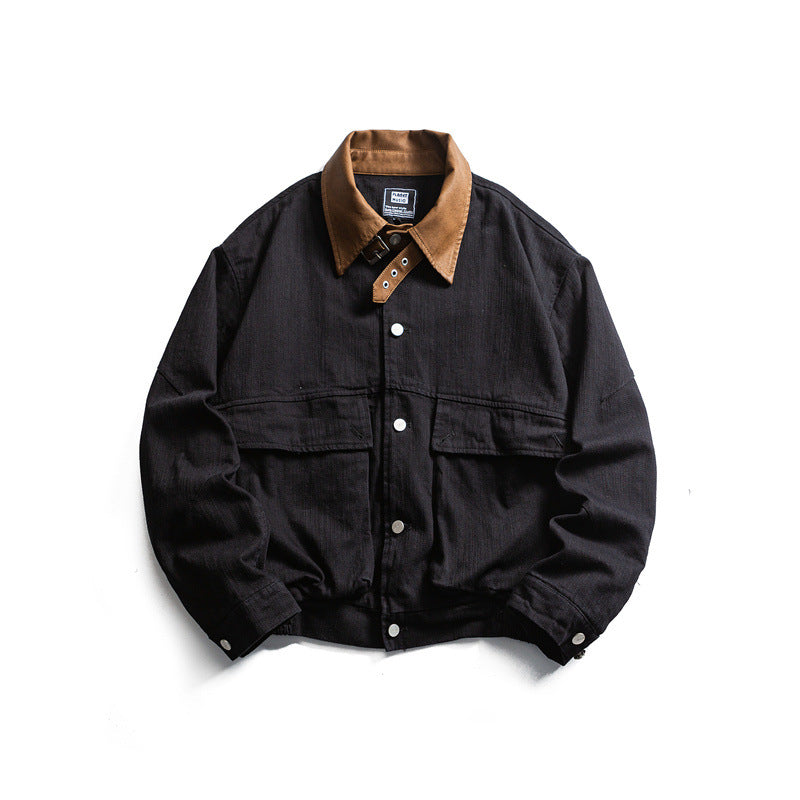 Men's robustly cut canvas blouson jacket with contrasting corduroy collar and double flap pockets Mune Fashion