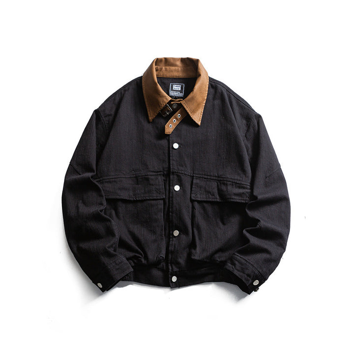 Men's robustly cut canvas blouson jacket with contrasting corduroy collar and double flap pockets Mune Fashion