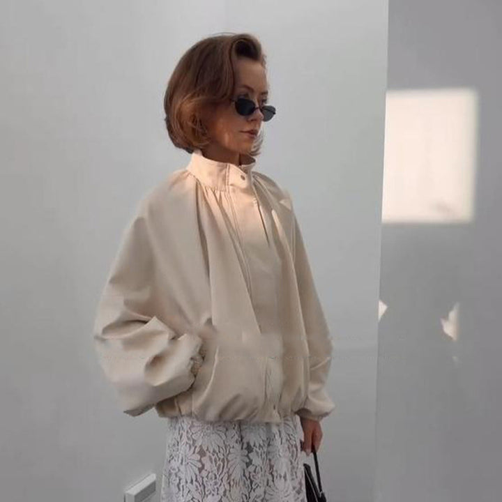 Women's Oversized Blouson Jacket with Stand-Up Collar and Volume Sleeves Mune Fashion