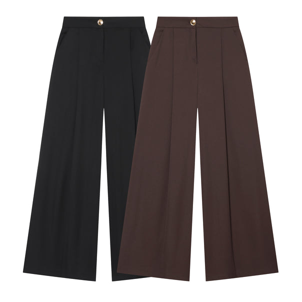 Women's 30+ elegant High-Waist culotte pants with front seam, pleated waistband, and wide leg Mune Fashion