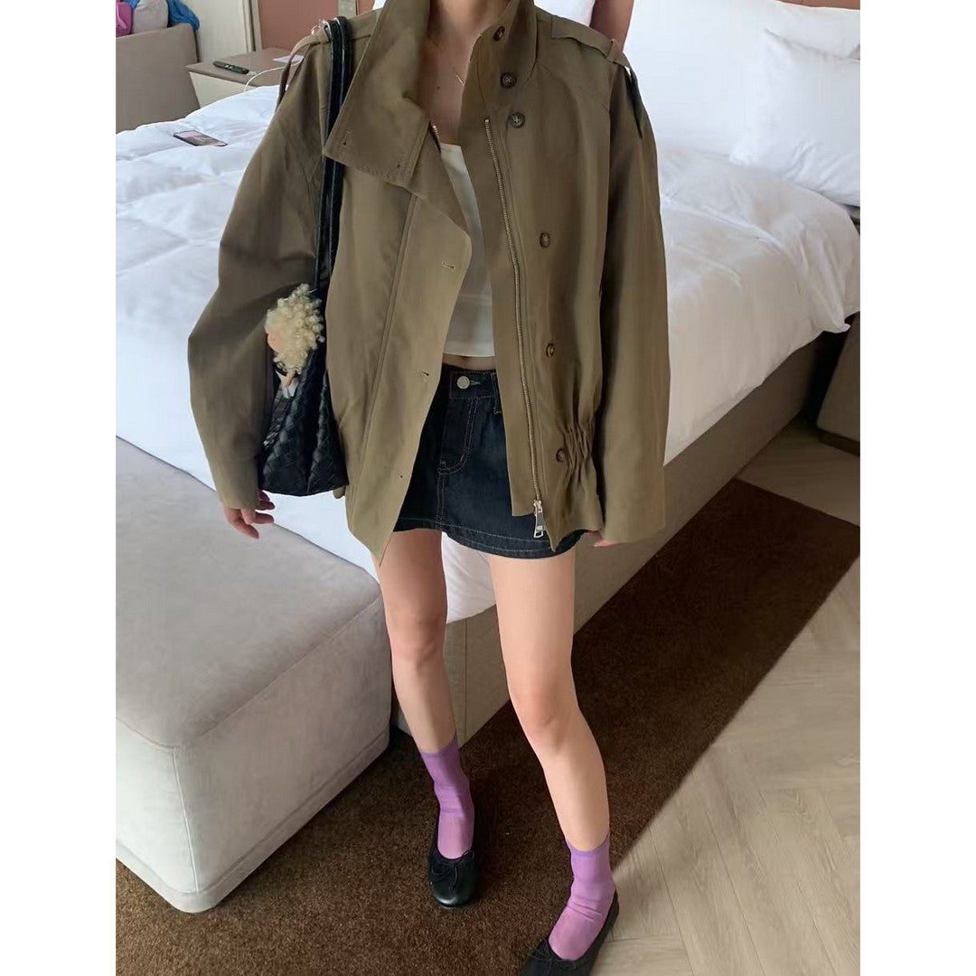 Women's short jacket with drawstring waist, oversized sleeves and concealed zipper Mune Fashion